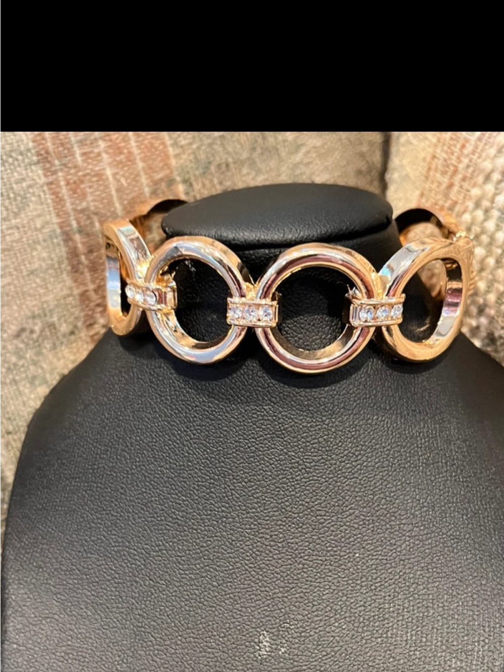 Gold-Tone Interlocking Circle Bracelet with Crystal Bars